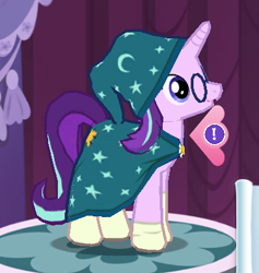 Size: 376x396 | Tagged: safe, starlight glimmer, sunburst, pony, clothes, costume, cropped, gameloft