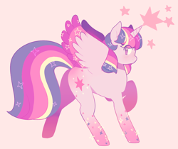 Size: 1280x1074 | Tagged: safe, artist:balaraika, derpibooru import, twilight sparkle, twilight sparkle (alicorn), alicorn, pony, cute, female, mare, pink background, profile, rainbow power, simple background, solo, stars, twiabetes