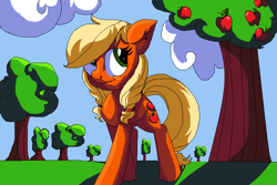 Size: 792x528 | Tagged: safe, artist:captainsnarkyninja, applejack, earth pony, pony, pigtails, solo, tree