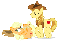 Size: 960x660 | Tagged: safe, artist:dm29, applejack, braeburn, earth pony, pony, duo, hogtied, rope, simple background, transparent background