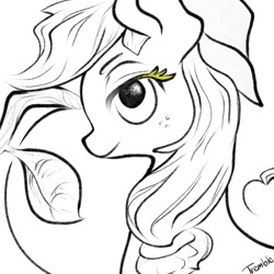 Size: 800x800 | Tagged: safe, artist:tremble, applejack, earth pony, pony, apple, monochrome, profile, solo