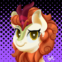 Size: 1000x1000 | Tagged: safe, artist:hyubran, autumn blaze, kirin, awwtumn blaze, bust, cute, heart eyes, looking at you, smiling, solo, wingding eyes