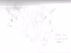 Size: 3407x2550 | Tagged: safe, artist:ahsokafan100, starlight glimmer, pony, headmare starlight, mlp fim's ninth anniversary, sad face, sketch, smiling, solo, traditional art