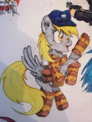 Size: 3840x5120 | Tagged: safe, anonymous artist, derpy hooves, pegasus, pony, clothes, scarf, socks, solo, striped socks, traditional art