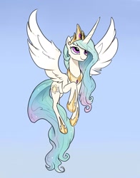 Size: 1200x1527 | Tagged: safe, artist:viwrastupr, princess celestia, alicorn, pony, flying, solo, spread wings