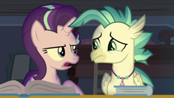 Size: 1920x1080 | Tagged: safe, screencap, starlight glimmer, terramar, pony, student counsel, bed, book, ladder, silverstream's room