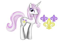 Size: 1032x774 | Tagged: safe, artist:aaallleeexx, derpibooru import, fleur-de-lis, cutie mark, looking at you, plot, smiling, solo