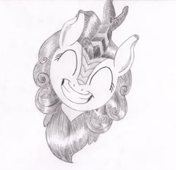 Size: 2470x2384 | Tagged: safe, artist:fizzban08, autumn blaze, pony, awwtumn blaze, bust, cute, eyes closed, grin, portrait, smiling, solo, traditional art