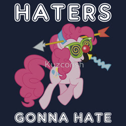 Size: 550x550 | Tagged: safe, artist:kuzcorish, pinkie pie, earth pony, pony, clothes, haters gonna hate, iphone case, meme, merchandise, redbubble, shirt, solo, text, watermark