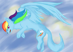Size: 3290x2374 | Tagged: safe, artist:thepaintedfairy, derpibooru import, rainbow dash, wolf, backwards cutie mark, flying, leaping, pounce, solo, species swap, wolf dash, wolfified