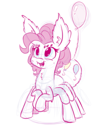 Size: 800x900 | Tagged: safe, artist:heir-of-rick, pinkie pie, drider, monster pony, original species, spider, spiderpony, balloon, colored sketch, cute, diapinkes, ear fluff, fangs, simple background, sketch, species swap, spider pie, white background