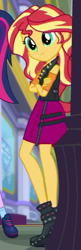 Size: 216x665 | Tagged: safe, screencap, sci-twi, sunset shimmer, twilight sparkle, better together, equestria girls, super squad goals, boots, clothes, cropped, crossed arms, jacket, leather vest, legs, offscreen character, shoes