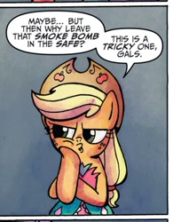 Size: 624x799 | Tagged: safe, artist:agnesgarbowska, idw, applejack, earth pony, pony, spoiler:comic, applejewel, comic, duckface, hat, scrunchy face, solo