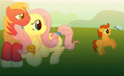 Size: 1024x630 | Tagged: dead source, safe, artist:lightzgc, big macintosh, fluttershy, oc, earth pony, pegasus, pony, deviantart watermark, fluttermac, male, obtrusive watermark, offspring, parent:big macintosh, parent:fluttershy, parents:fluttermac, shipping, stallion, straight, watermark