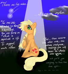 Size: 2480x2726 | Tagged: safe, artist:drhikari, applejack, earth pony, pony, applejack's parents, orphan, sad, sitting, solo