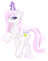 Size: 378x478 | Tagged: safe, artist:locinmon, derpibooru import, fleur-de-lis, fluffy, heart, looking back, magic, pose, raised leg, smiling