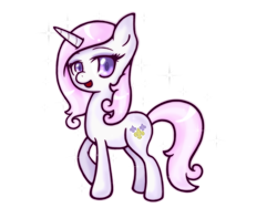 Size: 1024x768 | Tagged: safe, artist:miss-twila, derpibooru import, fleur-de-lis, chibi, cute, happy, looking at you, open mouth, raised hoof, smiling, solo, sparkles