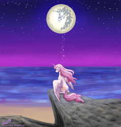Size: 1900x2000 | Tagged: safe, artist:auriaslayer, princess celestia, alicorn, pony, crying, mare in the moon, moon, solo
