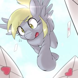 Size: 1536x1536 | Tagged: safe, artist:kurogewapony, derpy hooves, pegasus, pony, female, imminent crash, mail, mare, open mouth, sky, solo