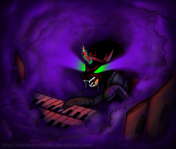 Size: 738x622 | Tagged: safe, artist:mickeymonster, derpibooru import, king sombra, pony, umbrum, unicorn, drool, musical instrument, organ, smoke