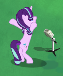 Size: 276x330 | Tagged: safe, screencap, starlight glimmer, pony, bipedal, cropped, gameloft, microphone, microphone stand, singing, solo