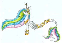 Size: 2140x1502 | Tagged: safe, artist:flutterpaint, princess celestia, mermaid, merpony, princess sealestia, solo, traditional art