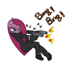 Size: 778x725 | Tagged: safe, artist:ganusel, pinkie pie, anthro, dual wield, gun, pinkamena diane pie, solo