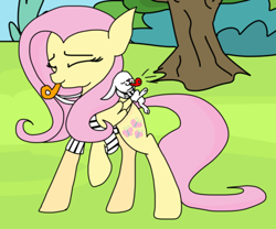 Size: 436x362 | Tagged: safe, artist:violetandblaire, angel bunny, fluttershy, pegasus, pony, blowing, cute, field, giggling, laughing, referee, shyabetes, sports, whistle