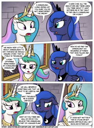 Size: 1400x1900 | Tagged: safe, artist:moemneop, princess celestia, princess luna, alicorn, pony, comic:shifting changelings lies and truths, blushing, comic