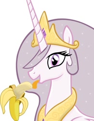 Size: 799x1024 | Tagged: safe, princess celestia, alicorn, pony, banana, bananalestia, food, princess molestia, simple background, solo