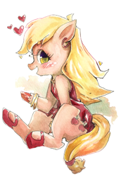 Size: 282x410 | Tagged: safe, artist:usagi, applejack, earth pony, pony, anarchy panty, clothes, cosplay, panty and stocking with garterbelt, pixiv, sitting, solo