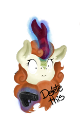 Size: 800x1280 | Tagged: safe, artist:valemjj, autumn blaze, kirin, delet this, glowing horn, horn, magic, meme, simple background, solo, telekinesis, transparent background