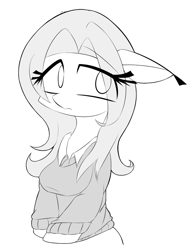 Size: 1000x1300 | Tagged: safe, artist:aurura, fluttershy, anthro, grayscale, monochrome, pixiv, solo