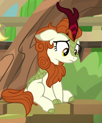 Size: 600x720 | Tagged: safe, screencap, autumn blaze, kirin, sounds of silence, awwtumn blaze, cropped, cute, female, floppy ears, looking down, sitting, solo