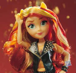 Size: 749x720 | Tagged: safe, sunset shimmer, better together, equestria girls, clothes, doll, female, hasbro, hasbro logo, irl, jacket, merchandise, photo, toy