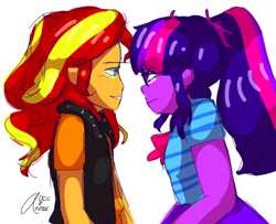 Size: 1250x1015 | Tagged: safe, artist:lesbianppg, sci-twi, sunset shimmer, twilight sparkle, equestria girls, cute, female, imminent kissing, lesbian, looking at each other, scitwishimmer, shipping, sunsetsparkle