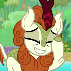 Size: 1080x1080 | Tagged: safe, screencap, autumn blaze, kirin, sounds of silence, awwtumn blaze, cropped, cute, female, grin, mare, quadrupedal, smiling, solo