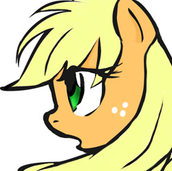 Size: 700x698 | Tagged: safe, artist:golden-redhead, applejack, earth pony, pony, bust, freckles, green eyes, open mouth, portrait, profile, solo