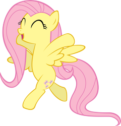 Size: 5266x5480 | Tagged: safe, artist:videogamesizzle, fluttershy, pegasus, pony, the crystal empire, absurd resolution, bipedal, eyes closed, long tail, open mouth, simple background, solo, spread wings, svg, transparent background, vector