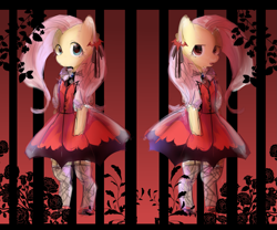 Size: 2299x1912 | Tagged: safe, artist:weiliy, fluttershy, pony, bipedal, duality, flutterbat, pixiv, solo