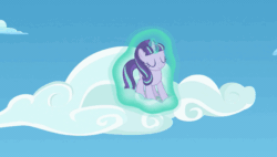 Size: 845x481 | Tagged: safe, screencap, starlight glimmer, pony, unicorn, the cutie re-mark, animated, cloud, eyes closed, female, flying, implied twilight sparkle, laser, magic, mare, solo