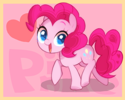 Size: 700x560 | Tagged: safe, artist:puchiko, pinkie pie, pony, colored pupils, cute, diapinkes, heart, heart eyes, looking at you, open mouth, pixiv, smiling, smiling pinkie pie tolts left, solo, wingding eyes