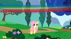 Size: 1099x597 | Tagged: safe, screencap, fluttershy, pegasus, pony, sonic rainboom (episode), rainbow, solo