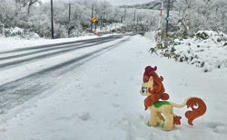 Size: 1924x1195 | Tagged: safe, artist:hihin1993, autumn blaze, forest, irl, japan, photo, plushie, road, scenery, snow, solo, winter