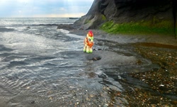 Size: 2048x1242 | Tagged: safe, artist:hihin1993, autumn blaze, beach, irl, japan, ocean, photo, plushie, scenery, solo, water