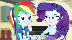 Size: 1920x1080 | Tagged: safe, derpibooru import, screencap, rainbow dash, rarity, equestria girls, rainbow rocks, duo, duo female, female