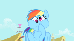 Size: 1280x720 | Tagged: safe, derpibooru import, screencap, rainbow dash, pegasus, pony, a bird in the hoof, cute, dashabetes, derp, female, mare, puffy cheeks, rainbow dash is best facemaker, solo