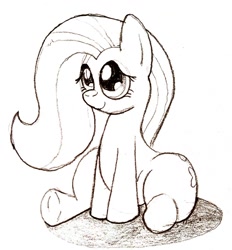 Size: 1388x1495 | Tagged: safe, artist:parumpi, fluttershy, pegasus, pony, cute, female, mare, monochrome, sitting, solo, wide hips