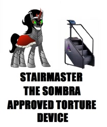 Size: 616x732 | Tagged: safe, artist:thenegaverser, derpibooru import, king sombra, pony, unicorn, black mane, male, sharp teeth, sombra eyes, stairmaster, stallion