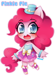 Size: 1024x1448 | Tagged: safe, artist:morishasu, pinkie pie, human, equestria girls, blushing, chibi, cute, diapinkes, eared humanization, fall formal outfits, hat, humanized, ponied up, simple background, solo, tailed humanization, transparent background